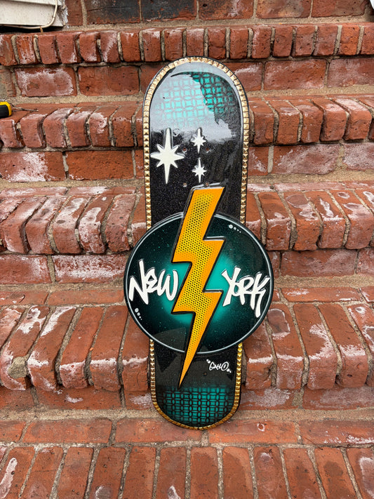 “The Empire Skate Board” MDF, Epoxy, Spray Paint, Vinyl Record $500