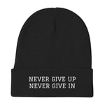 Never Give Up- Embroidered Beanie